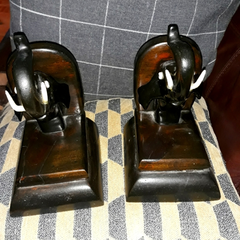 Wooden elephant bookends